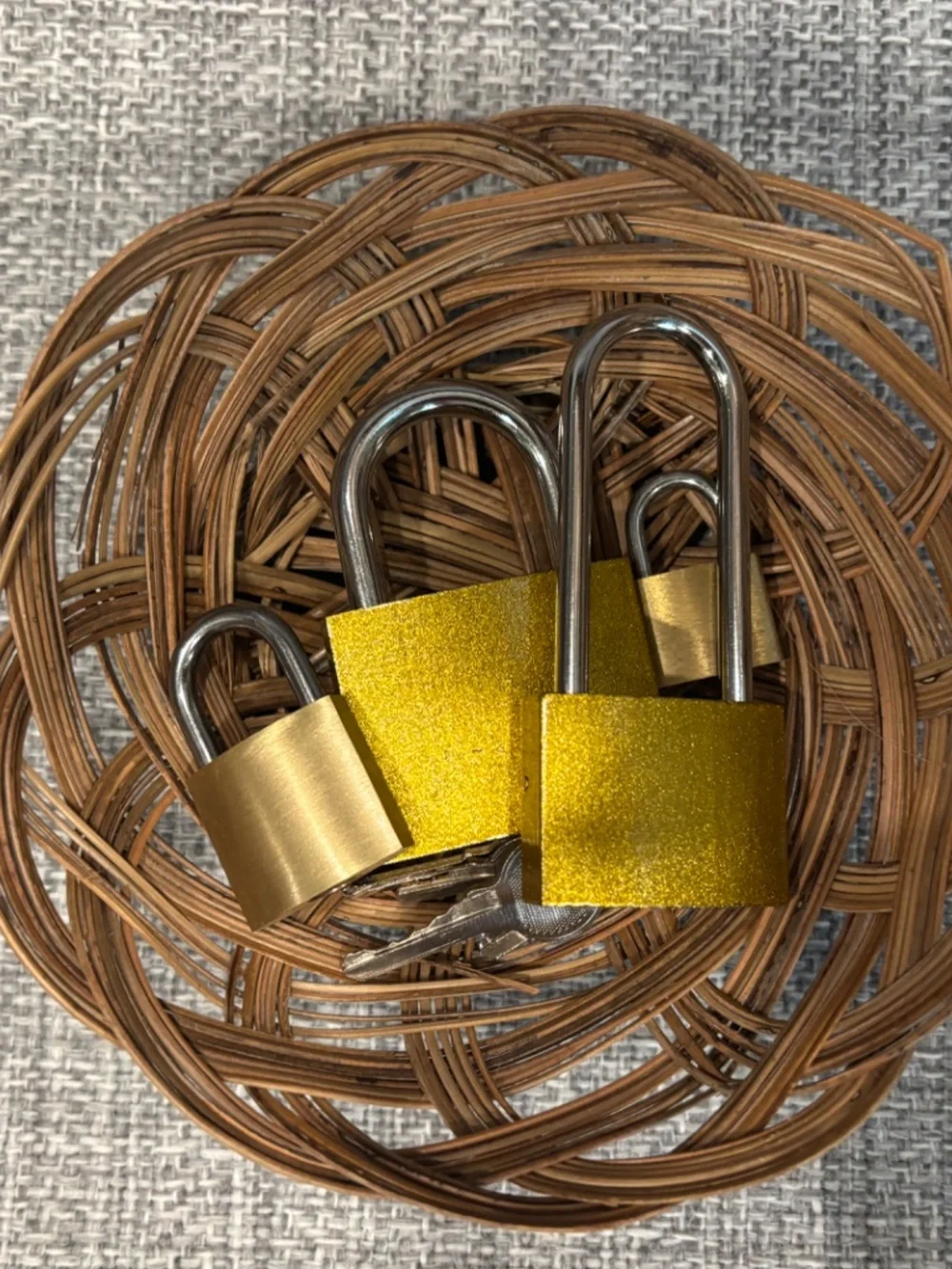 padlocks & keys in basket forlocking & unlocking lesson by idlewild montessori